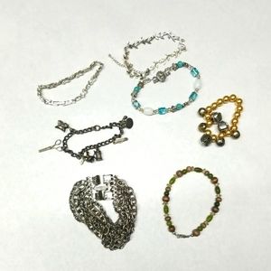 Lot of 7 Bracelets Unbranded Chain, Charms, Beaded, Metallic, Rhinestones
